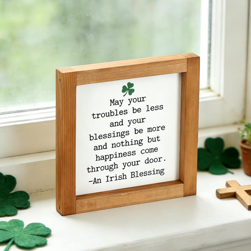 DAZONGE Farmhouse St. Patrickâ€™s Day Decor, Wooden Framed Irish Blessing Sign, St. Patrickâ€™s Day Decorations for Tabletop, Tiered Tray, Shelf - Image 4