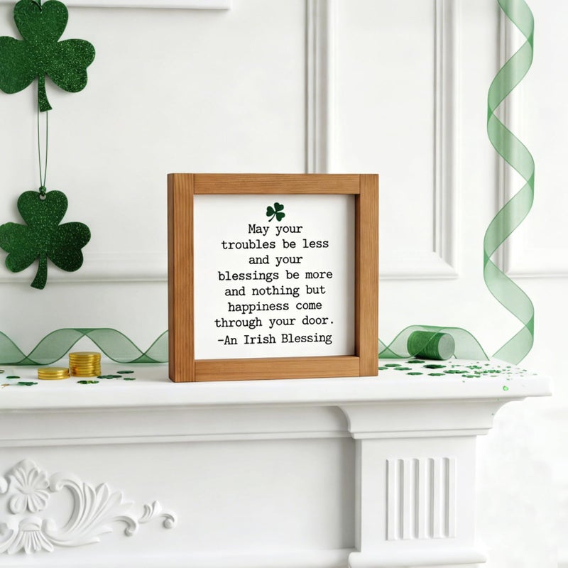 DAZONGE Farmhouse St. Patrickâ€™s Day Decor, Wooden Framed Irish Blessing Sign, St. Patrickâ€™s Day Decorations for Tabletop, Tiered Tray, Shelf - Image 2