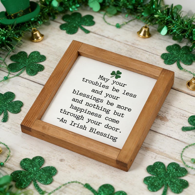 DAZONGE Farmhouse St. Patrickâ€™s Day Decor, Wooden Framed Irish Blessing Sign, St. Patrickâ€™s Day Decorations for Tabletop, Tiered Tray, Shelf - Image 5