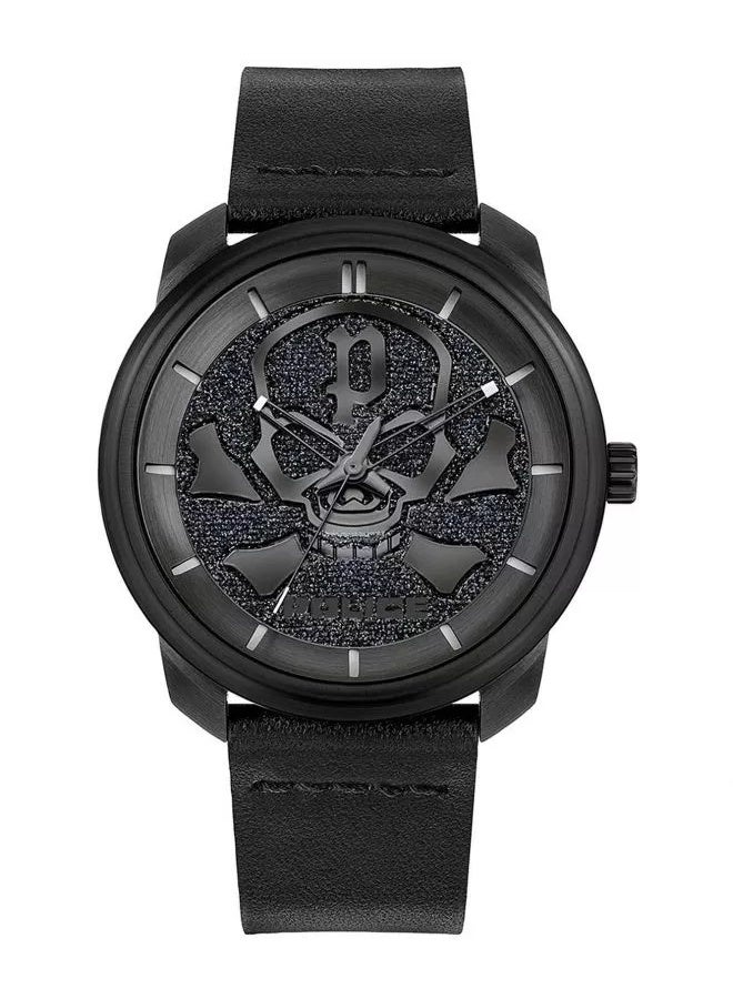 Men Bleder Black Dial Black Leather Strap Analog Watch for Men - 42mm