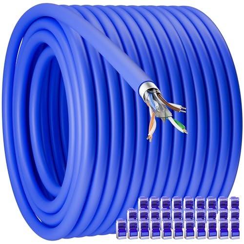 Soibke Cat 6 Outdoor Ethernet Cable Bulk 500ft (30 RJ45), 23AWG Cat 6 Shielded Ethernet Cable, FTP, Heavy Duty, UV Resistant, Waterproof, Direct Burial, LAN Network, Cat6 Ethernet Cables Spool- 500ft, Blue - Image 1