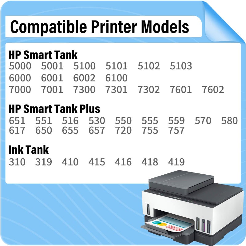 inkgens 31 32XL Ink Bottle Set Refill for HP Smart Tank 7600 7602 7300 7301 7001, 5000 5101 5102, 6000 6001 651 551 Printer. Black CMY - Image 2