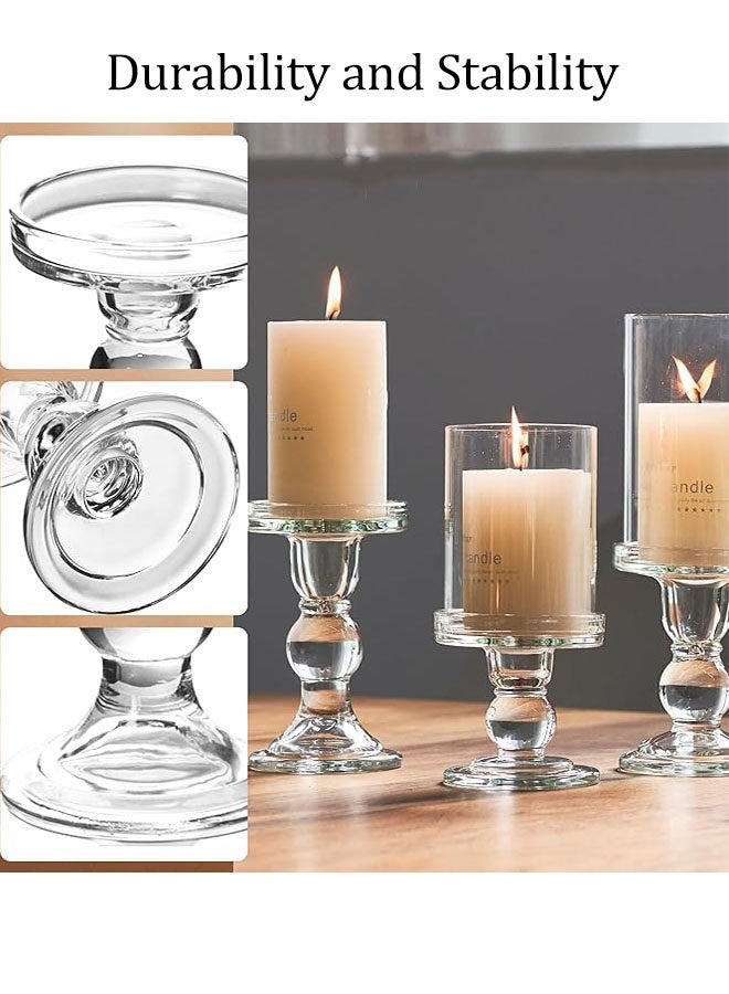 حاملات الشموع، مجموعة حاملات الشموع الزجاجية الشفافة، 3 حاملات شموع شفافة من الكريستال بتصميم أنيق للشموع العمودية المدببة وشمعة الشاي، حامل شموع مزخرف بقاعدة متينة غير قابلة للانزلاق، مجموعة حاملات الشموع الزجاجية لحفلات الزفاف وتناول الطعام وحفلات الطاولة والديكورات الاحتفالية - Image 5