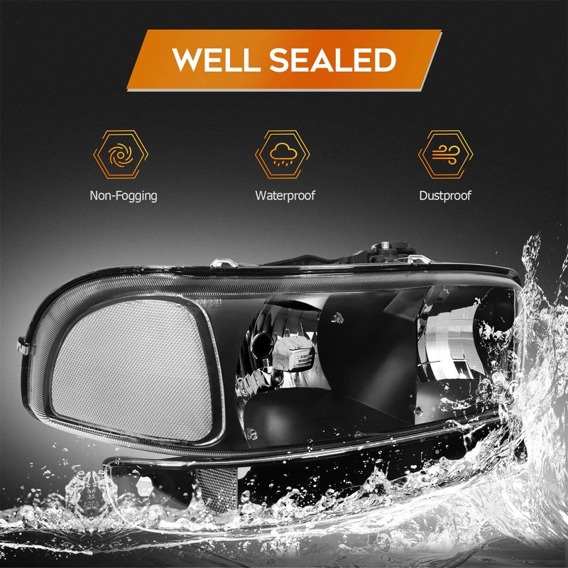 LBRST Headlight Assembly Compatible with 1999-2006 for GMC Sierra 1500 2007 for GMC Sierra 1500 Classic Black Housing Clear Reflector Clear Lens Driver and Passenger Side Headlamp - Image 5