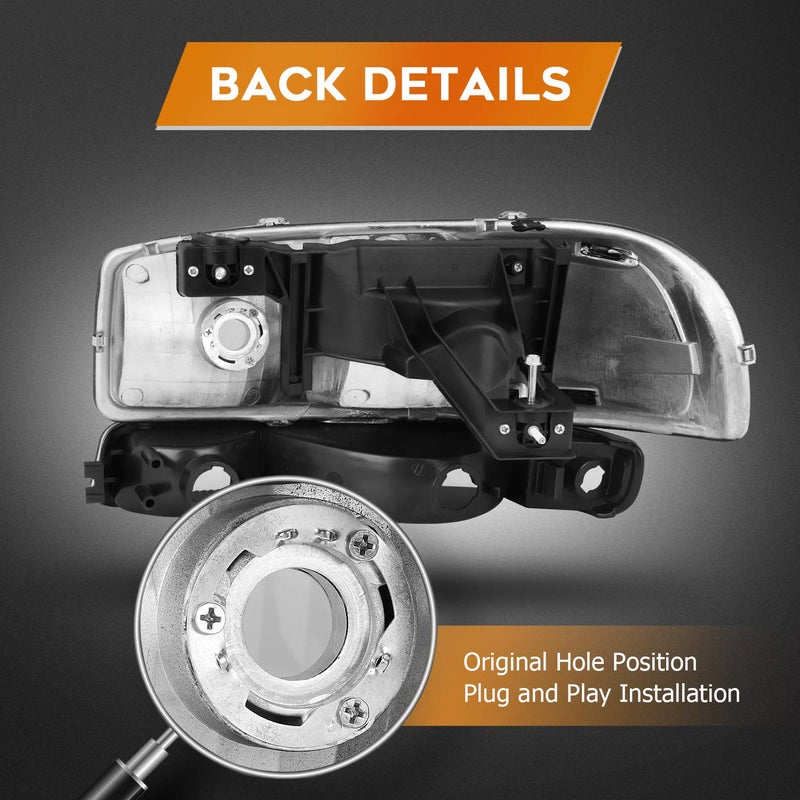 LBRST Headlight Assembly Compatible with 1999-2006 for GMC Sierra 1500 2007 for GMC Sierra 1500 Classic Black Housing Clear Reflector Clear Lens Driver and Passenger Side Headlamp - Image 4