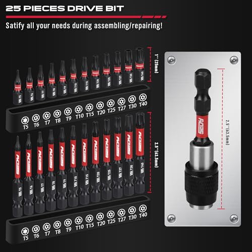 SEDY 25-Piece Torx Bit Set, 1''&2.5'' Security Tamper Proof Torx Impact Screwdriver Bits, T5-T40 CNC Machined Magnetic Tips, S2 Steel Star Bit, High Torque Strength Precision Tools with Storage Box - Image 2