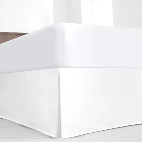 SKY BEDDINGS Luxury Pleated Full Bed Skirt with Split Corners - 14 Inch Tailored Drop - Pleated Dust Ruffle - Wrinkle-Free 100% Microfiber - Easy Fit, Soft & Durable - White - Image 1