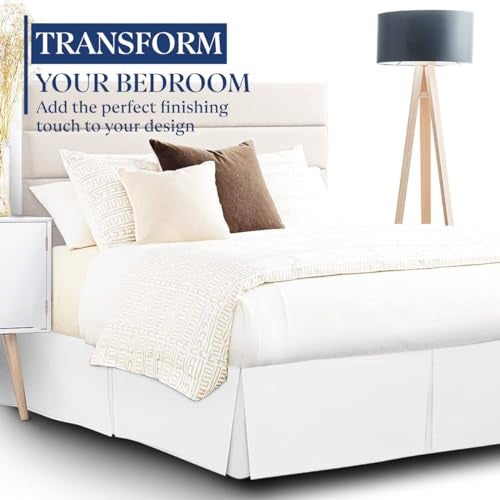 SKY BEDDINGS Luxury Pleated Full Bed Skirt with Split Corners - 14 Inch Tailored Drop - Pleated Dust Ruffle - Wrinkle-Free 100% Microfiber - Easy Fit, Soft & Durable - White - Image 2
