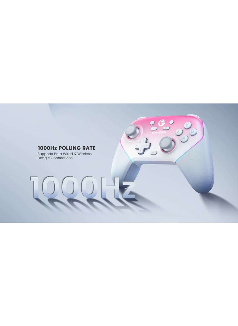 General - Wireless Gamepad Gamesir Super Nova Bluetooth Multiplatform Game Controller compatible with PC, Steam, Switch, iOS, Android Hall Stick Hall Effect Triggers RGB Lighting Vibertion. Programmable 1000Hz Polling Rate 6 Axis Gyro One-Press Wake Up Charging Dock Pink-White - Image 1