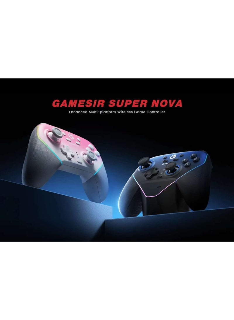 General - Wireless Gamepad Gamesir Super Nova Bluetooth Multiplatform Game Controller compatible with PC, Steam, Switch, iOS, Android Hall Stick Hall Effect Triggers RGB Lighting Vibertion. Programmable 1000Hz Polling Rate 6 Axis Gyro One-Press Wake Up Charging Dock Pink-White - Image 1