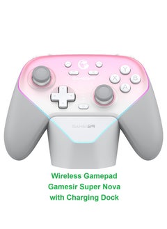 Wireless Gamepad Gamesir Super Nova Bluetooth Multiplatform Game Controller compatible with PC, Steam, Switch, iOS, Android Hall Stick Hall Effect Triggers RGB Lighting Vibertion. Programmable 1000Hz Polling Rate 6 Axis Gyro One-Press Wake Up Charging Dock Pink-White