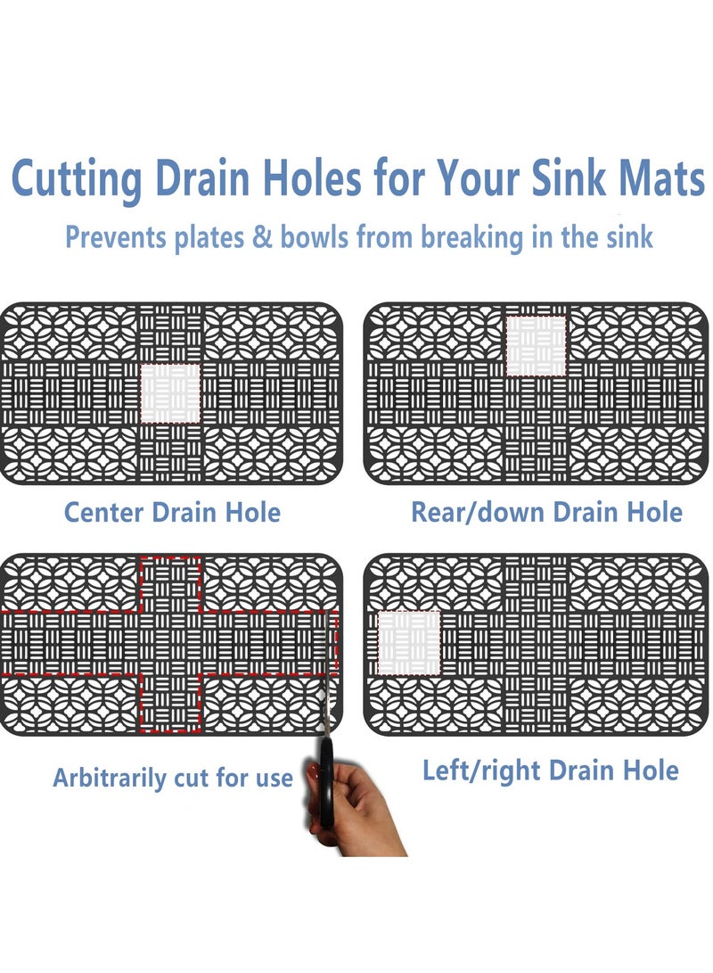 SYOSI Silicone Kitchen Sink Mat Protector 26"x13.78" Non-Slip Cut to Fit with Cutout Drain Holes Suitable for Farmhouse Stainless Steel Porcelain Sinks Black - Image 2