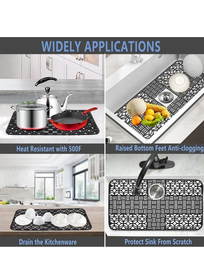 SYOSI Silicone Kitchen Sink Mat Protector 26"x13.78" Non-Slip Cut to Fit with Cutout Drain Holes Suitable for Farmhouse Stainless Steel Porcelain Sinks Black - Image 5