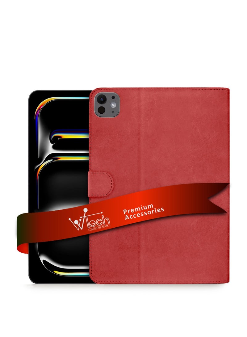 Wtech Apple iPad Pro 13 5G 2025 (7th Gen) 13 inch WTech PU Leather Magnetic Closure Flip Case Cover - Red - Image 1