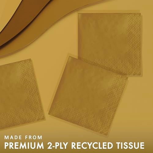 Creative Converting Touch of color 200Count 2-Ply Paper Beverage Napkins, Glittering Gold, 5" x 5" - Image 2