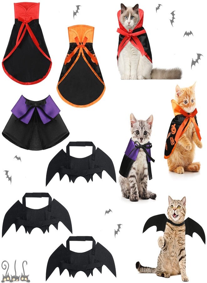 Reginary 6 Pcs Halloween Pet Cat Costume Set Includes 3 Cat Vampire Cloak Pumpkin Cape and 3 Bat Wings Halloween Witch Costume for Kitten Pet Dog Cosplay Halloween Party Decor - Image 1