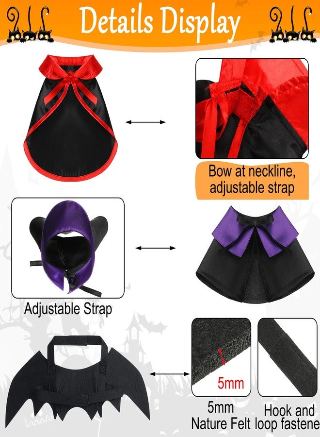 Reginary 6 Pcs Halloween Pet Cat Costume Set Includes 3 Cat Vampire Cloak Pumpkin Cape and 3 Bat Wings Halloween Witch Costume for Kitten Pet Dog Cosplay Halloween Party Decor - Image 2