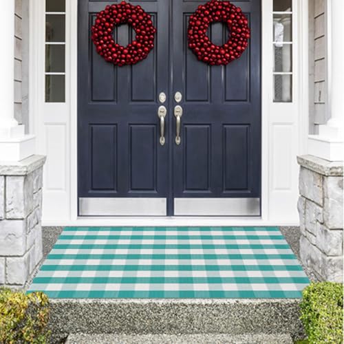 Fallovea Spring Rugs Green and White Plaid, 4'x6' Area Rug Outdoor Indoor Summer Front Porch Door Mats Cotton Hand-Woven Layered Doormat for Entryway Patio Entryway Laundry Bedroom Living Room - Image 2