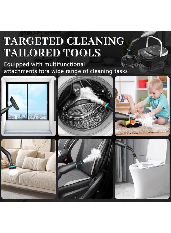 LBMT منظف بالبخار، جهاز بخار للتنظيف، جهاز تنظيف بالبخار مضغوط بقوة 2500 واط مع 12 ملحقًا، جهاز تنظيف بالبخار محمول للمنزل والسيارة والمطبخ والحمام والبلاط والجص (أسود) - Image 4