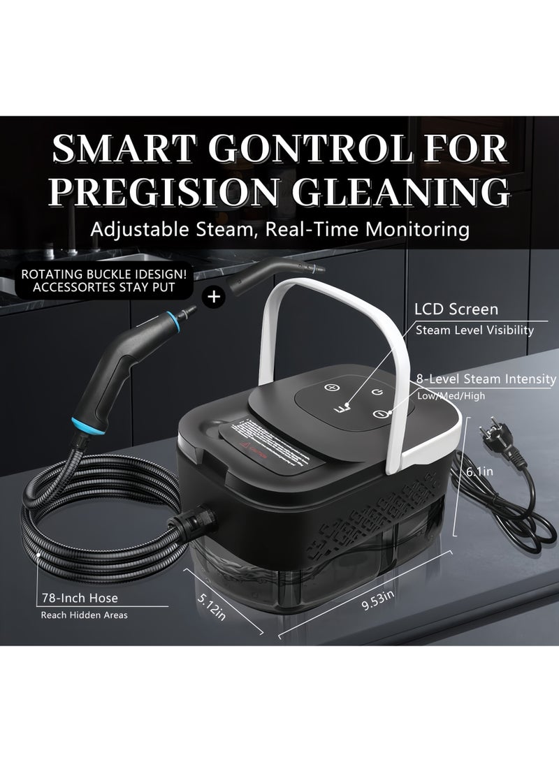 LBMT منظف بالبخار، جهاز بخار للتنظيف، جهاز تنظيف بالبخار مضغوط بقوة 2500 واط مع 12 ملحقًا، جهاز تنظيف بالبخار محمول للمنزل والسيارة والمطبخ والحمام والبلاط والجص (أسود) - Image 2