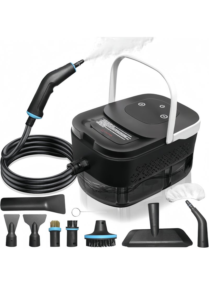 LBMT منظف بالبخار، جهاز بخار للتنظيف، جهاز تنظيف بالبخار مضغوط بقوة 2500 واط مع 12 ملحقًا، جهاز تنظيف بالبخار محمول للمنزل والسيارة والمطبخ والحمام والبلاط والجص (أسود) - Image 1