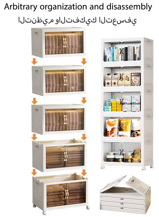 Generic 5 Layers Folding Storage Cabinet With Roller Transparent Plastic Bookcase Snacks Storage Box Wardrobe Home Furnishing Easy to Assemble for Living Room, Kitchen, Bedroom 136x50x30cm  - Image 2
