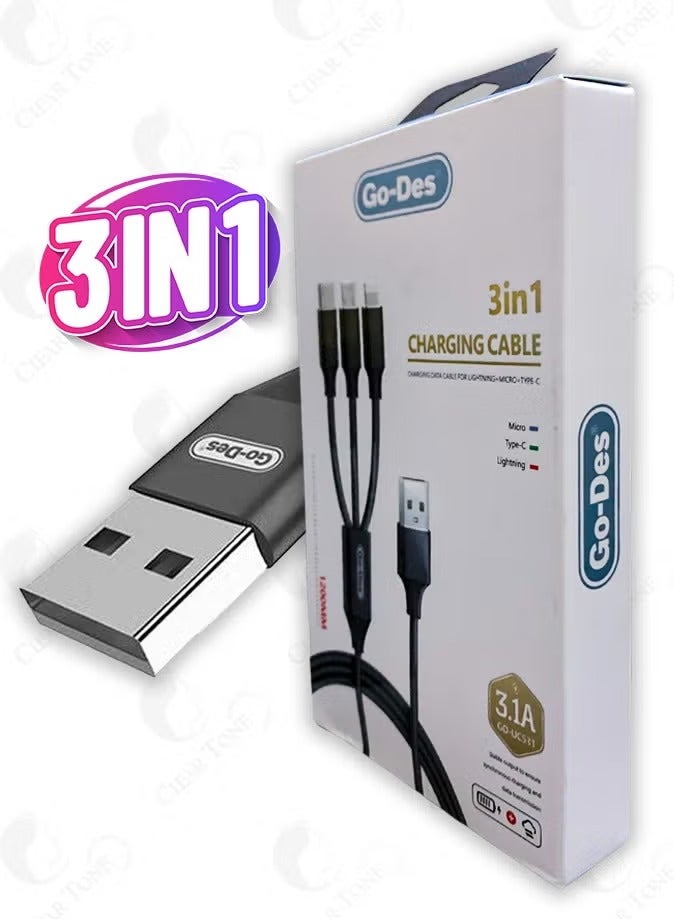 GO-DES GD-UC531 3in 1 CHARGING CABLE 1200mm - Image 3