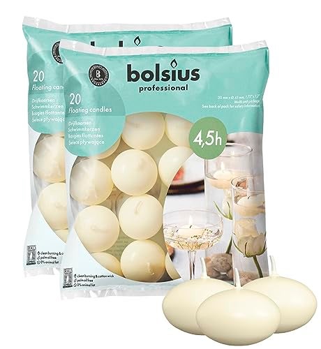 BOLSIUS Unscented 1.75" Floating Candles - Pure Rich Creamy Ivory, 40 Set - Smokeless, European Quality - Imbue Breathtaking Ambiance for Romantic Wedding Centerpieces, Decorations, Holiday Parties - Image 1