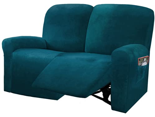 ULTICOR Reclining Love Seat Slipcover 48  65 L 6Piece Velvet Stretch Loveseat Reclining Sofa Covers 2 seat Love seat Recliner Cover Thick Soft Washable Deep Teel