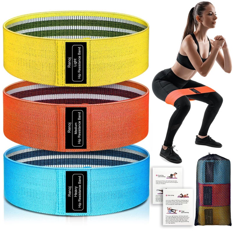 Renoj Resistance Bands for Working Out: 3-Set Professional Exercise Bands for Pilates, Yoga, Home Gym, Booty, Leg Training | Heavy/Medium/Light Fabric Loops for Women Men - Image 1