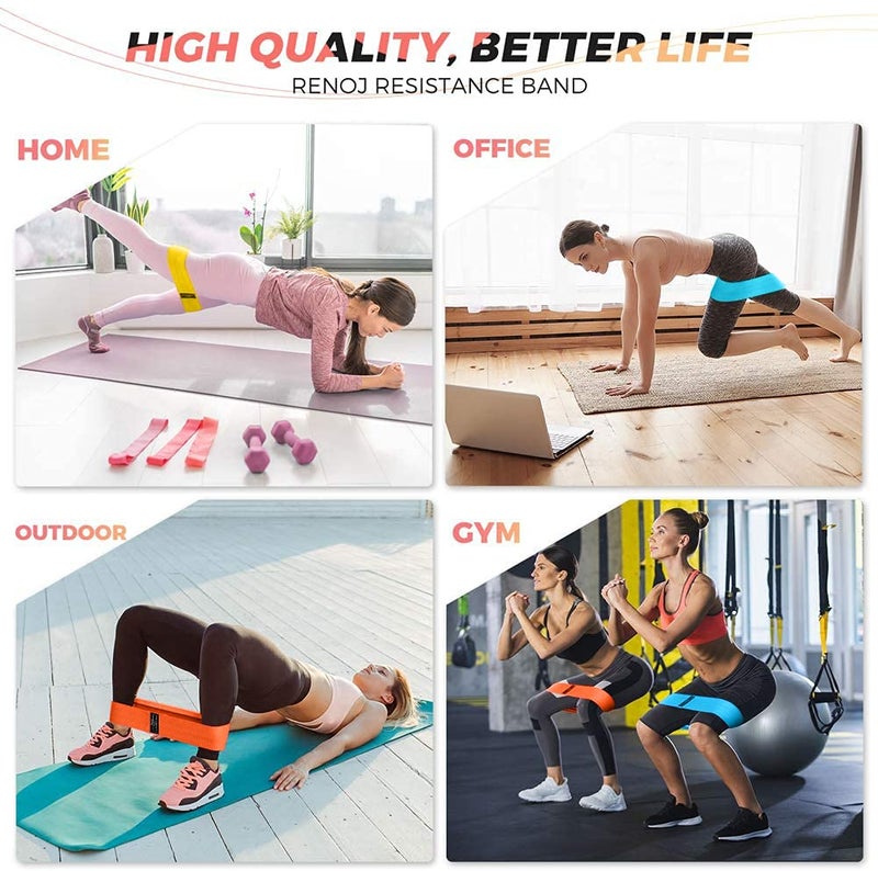 Renoj Resistance Bands for Working Out: 3-Set Professional Exercise Bands for Pilates, Yoga, Home Gym, Booty, Leg Training | Heavy/Medium/Light Fabric Loops for Women Men - Image 4