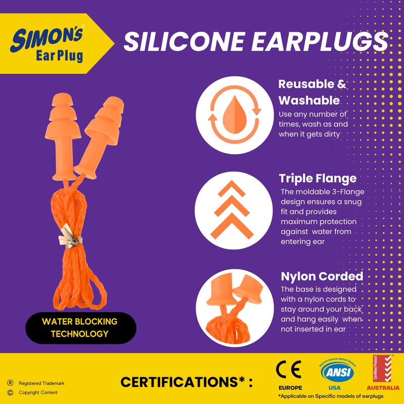 Simon's Swimwell reusable silicon swimming earplugs, waterproof earplus for swim, surfing, bathing, Sports, noise blocking, sound blocking earplugs for adults, men, women & kids - Pack of 1 - Image 3
