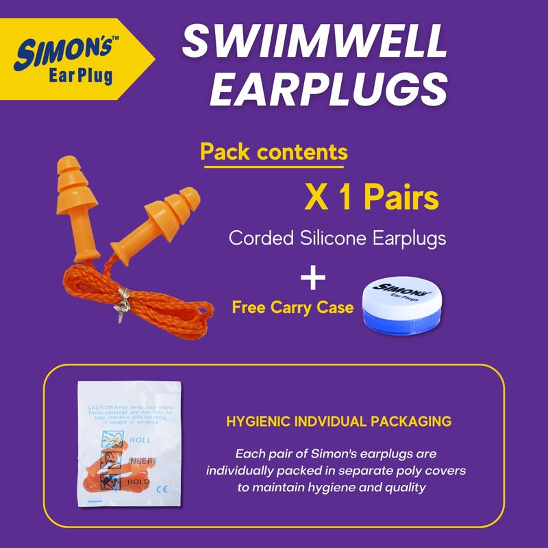 Simon's Swimwell reusable silicon swimming earplugs, waterproof earplus for swim, surfing, bathing, Sports, noise blocking, sound blocking earplugs for adults, men, women & kids - Pack of 1 - Image 2