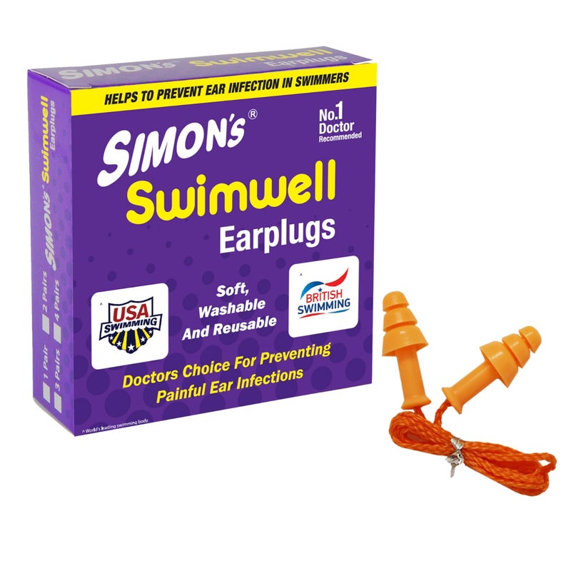 Simon's Swimwell reusable silicon swimming earplugs, waterproof earplus for swim, surfing, bathing, Sports, noise blocking, sound blocking earplugs for adults, men, women & kids - Pack of 1 - Image 1