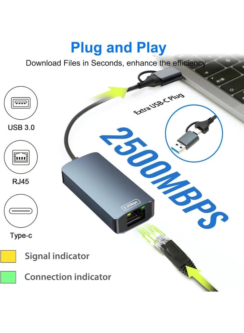 SMART SOURCE 2.5Gbps USB-C & USB-A To Ethernet Adapter – 2-In-1 Gigabit LAN Network Converter, High-Speed RJ45 Wired Internet Adapter For MacBook, Laptop, PC, Windows, Mac, USB Type-C Devices - Image 5