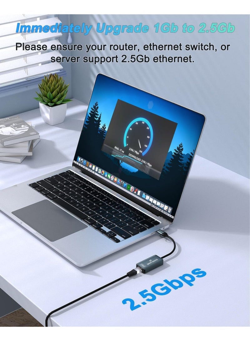 SMART SOURCE 2.5Gbps USB-C & USB-A To Ethernet Adapter – 2-In-1 Gigabit LAN Network Converter, High-Speed RJ45 Wired Internet Adapter For MacBook, Laptop, PC, Windows, Mac, USB Type-C Devices - Image 4