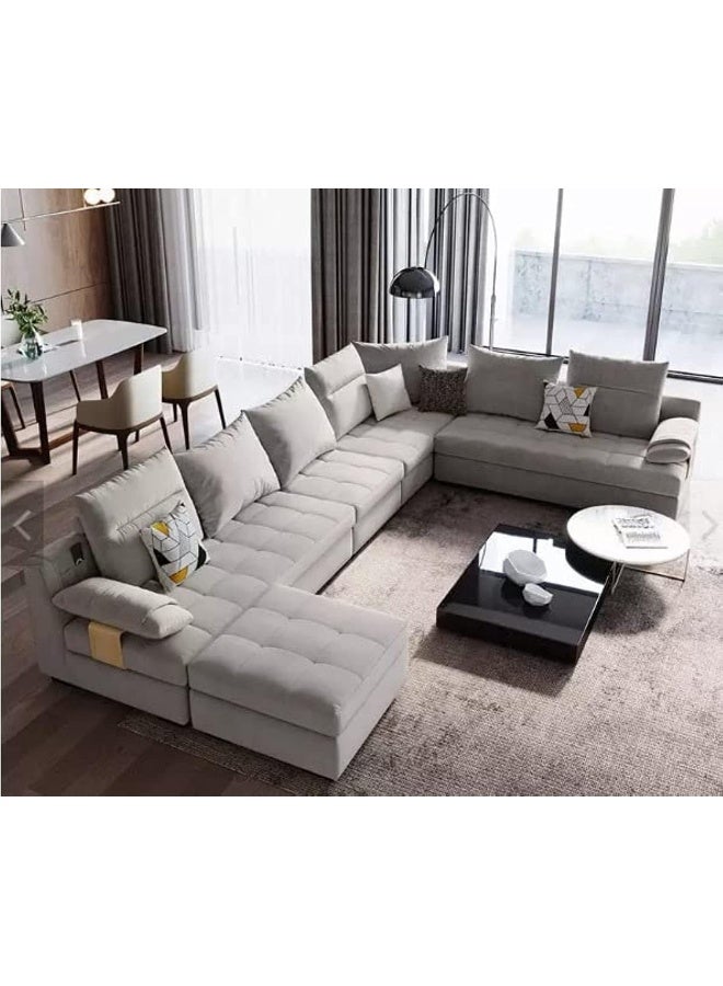 Comfynest Modern Classic U Shape Sofa Set Furniture Seats Upholstery Fabric Sectional Living Room Sofa - Image 1