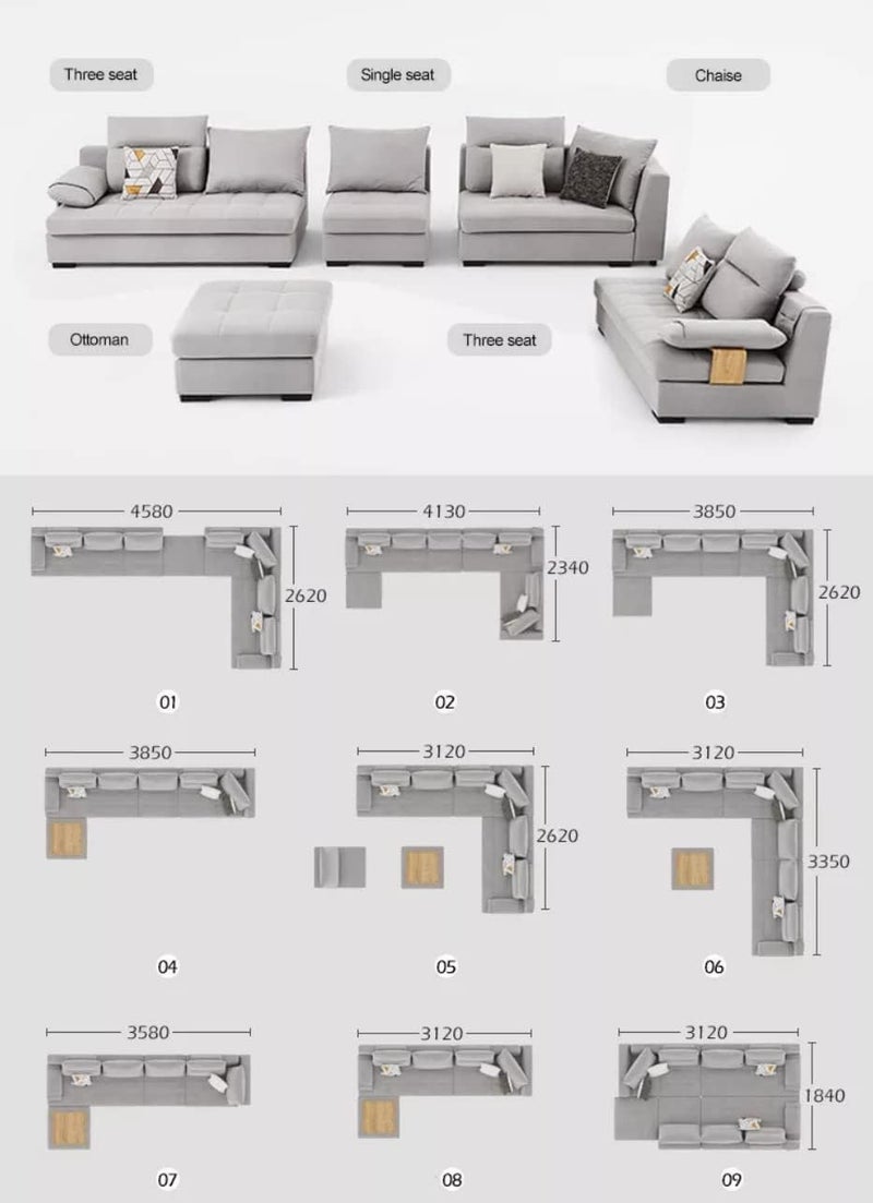 Comfynest Modern Classic U Shape Sofa Set Furniture Seats Upholstery Fabric Sectional Living Room Sofa - Image 3