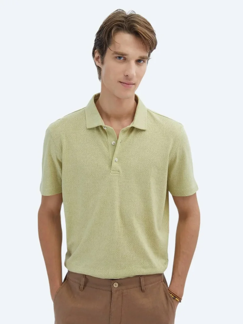 Kip Lemon Mold Patterned Polo Neck Cotton Blended T-Shirt