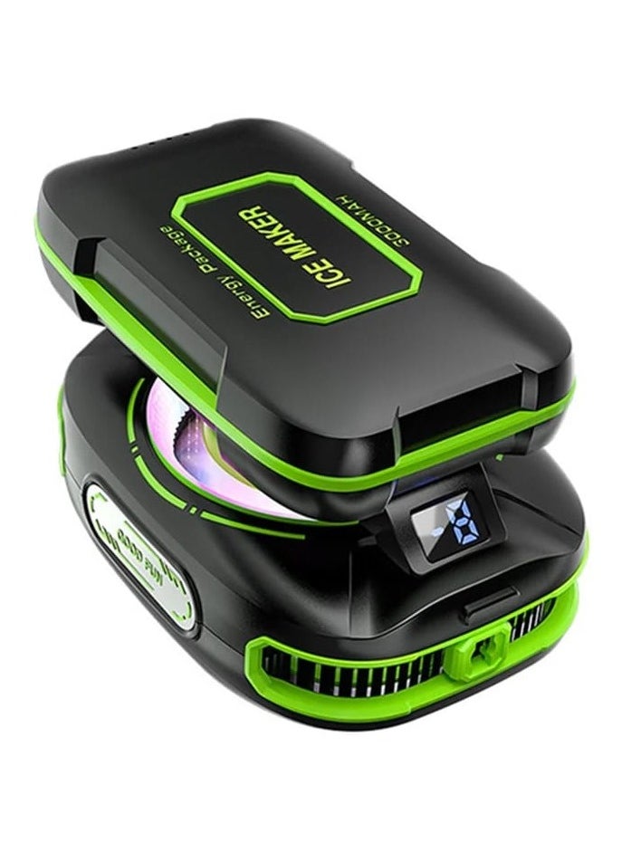 Generic Mobile Gaming Cooling Fan, ICE Maker Cooler, RGB LED Light, 3000mAh External Battery, Temperature Display, Phone Cooler, Live Streaming Radiator, Black/Green  - Image 1