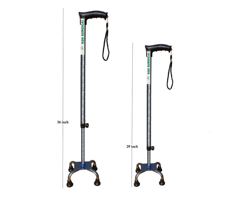 Kds Surgical Quadripod 4 Leg Antique Silver Height Adjustable Walking Stick - Image 3