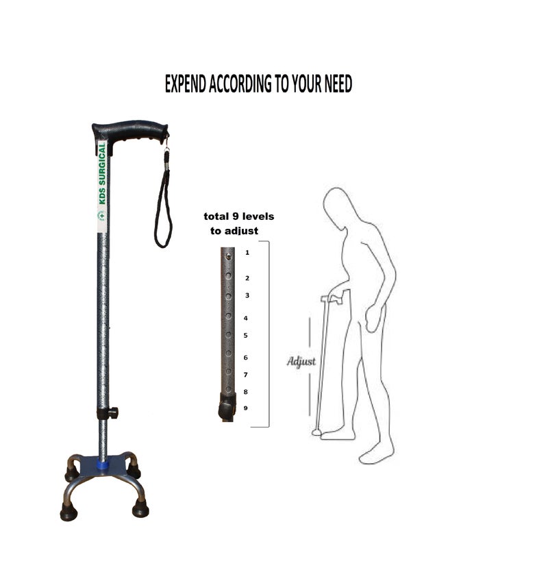 Kds Surgical Quadripod 4 Leg Antique Silver Height Adjustable Walking Stick - Image 4