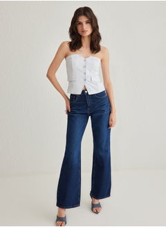 trendyol Light Blue Fitted Strapless Crop Woven Vest TWOAW24YE00034  - Image 1