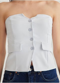trendyol Light Blue Fitted Strapless Crop Woven Vest TWOAW24YE00034  - Image 3