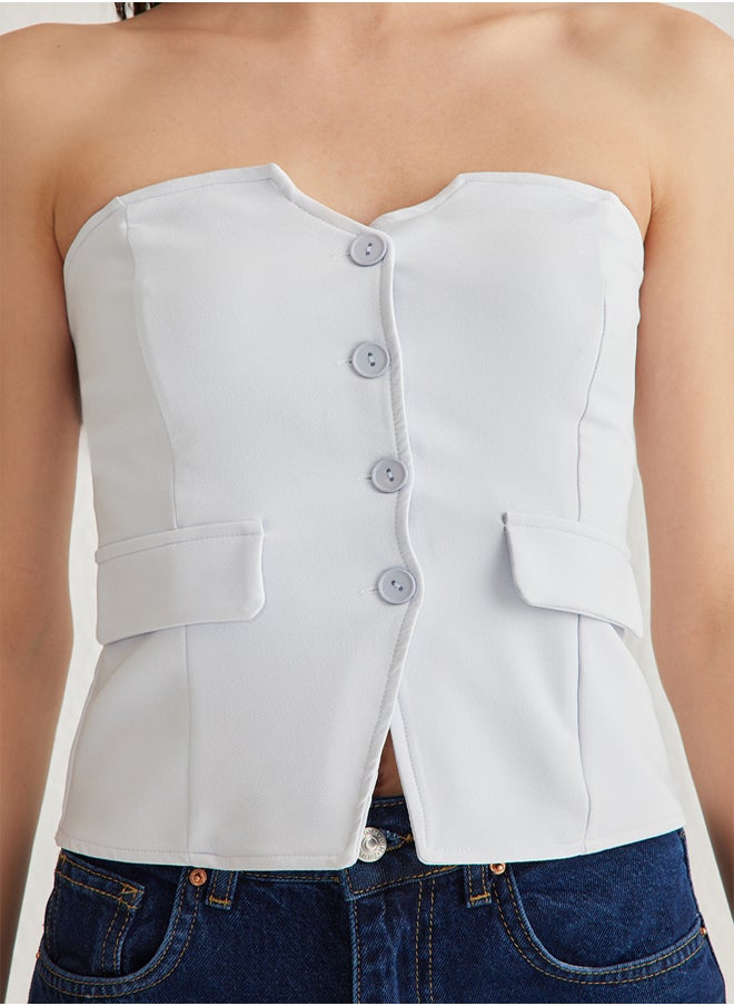 trendyol Light Blue Fitted Strapless Crop Woven Vest TWOAW24YE00034  - Image 3