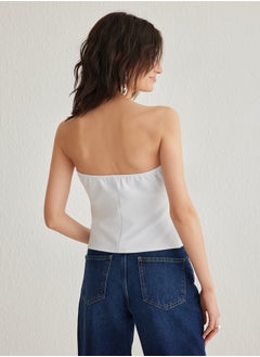 trendyol Light Blue Fitted Strapless Crop Woven Vest TWOAW24YE00034  - Image 5