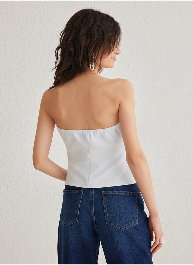 trendyol Light Blue Fitted Strapless Crop Woven Vest TWOAW24YE00034  - Image 5