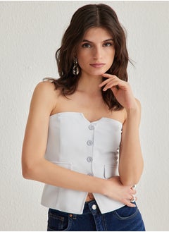 trendyol Light Blue Fitted Strapless Crop Woven Vest TWOAW24YE00034  - Image 2