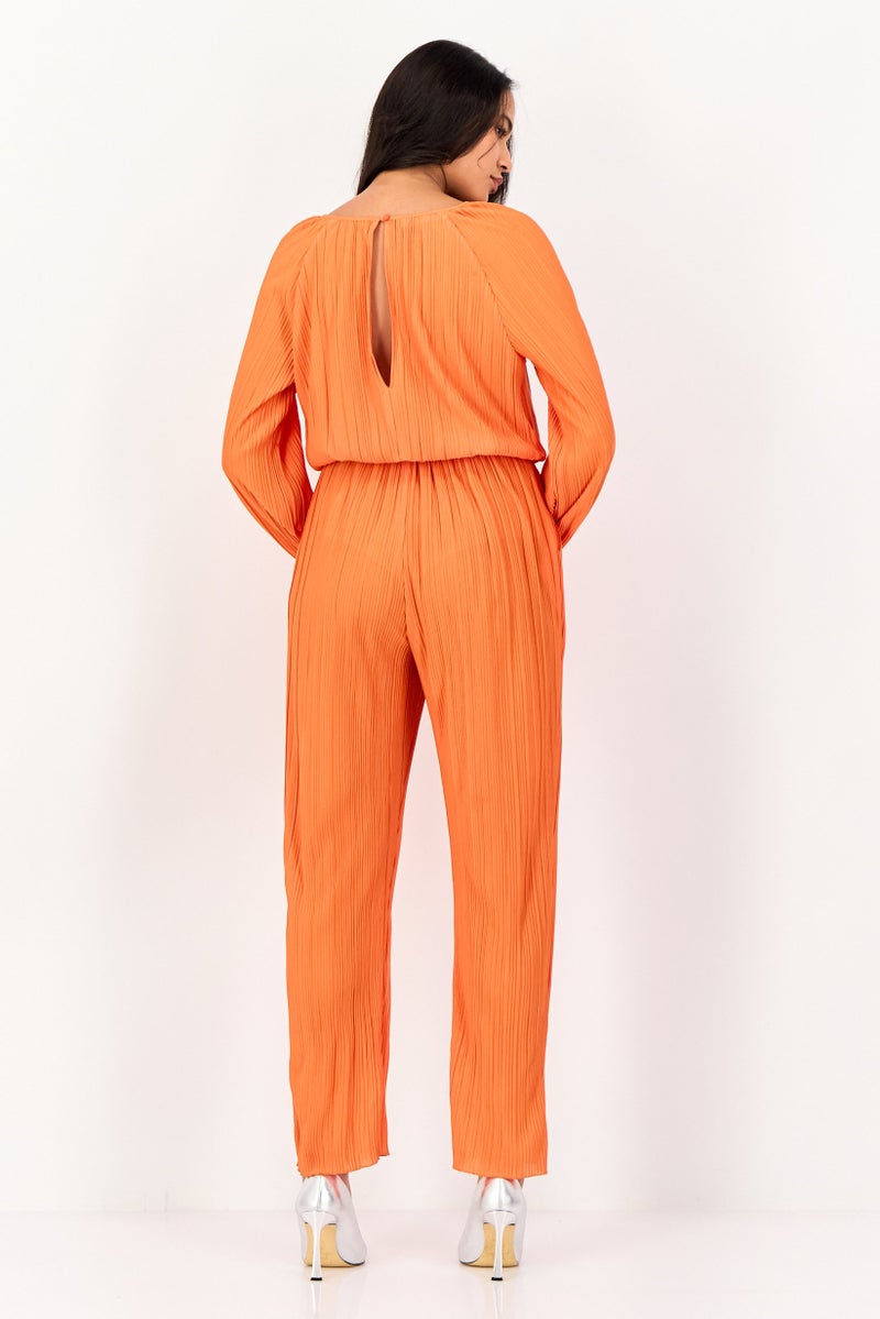 promod Women Textured Long Sleeve Jumpsuit, Orange - Image 2