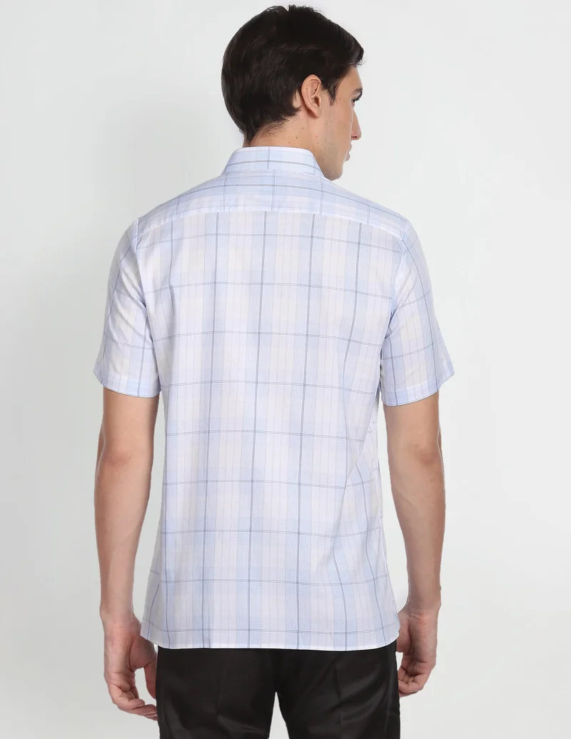 Arrow Light Blue Tartan Check Short Sleeve Shirt for Men | Best Price UAE